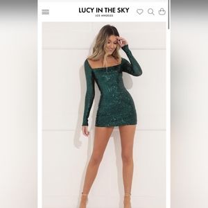 Giulia Square Neck Dress in Green Sequins